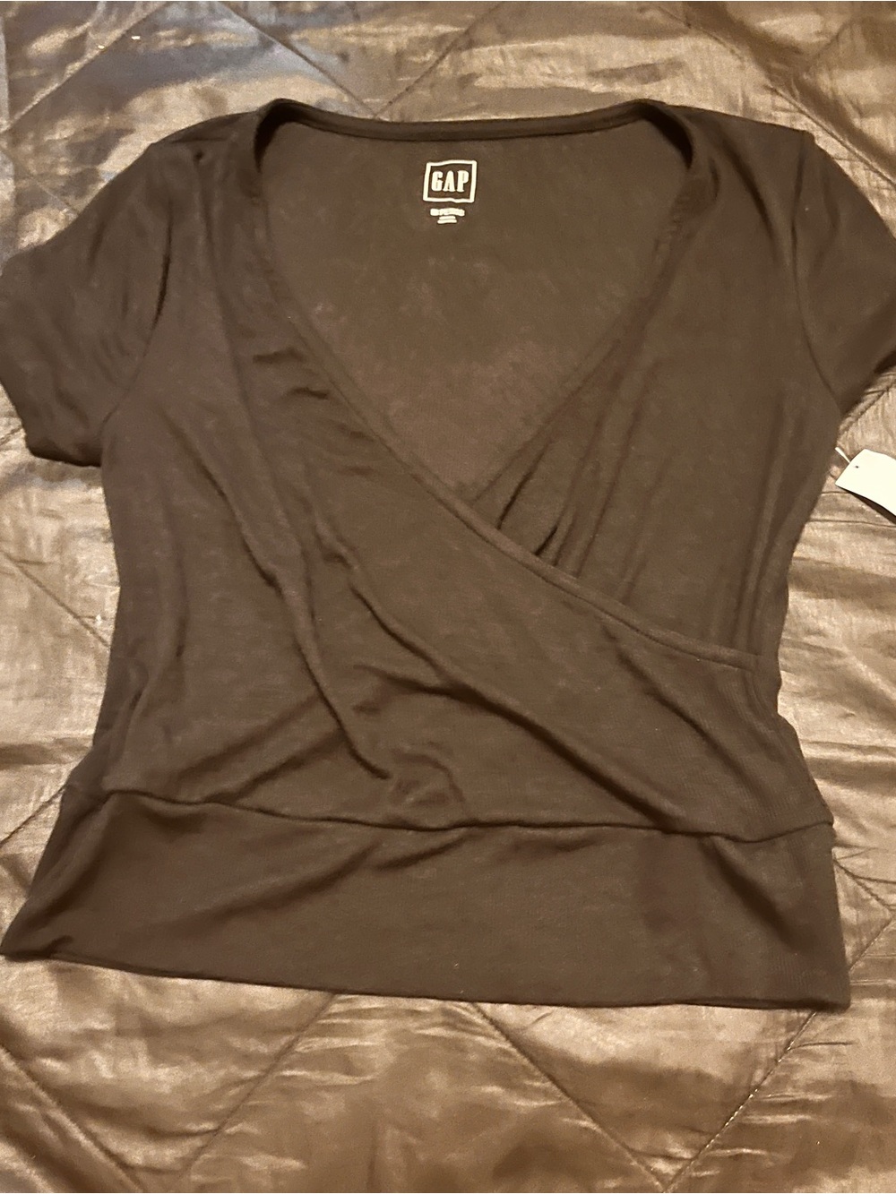 GAP Women's Black Wrap-Style Short Sleeve Top New